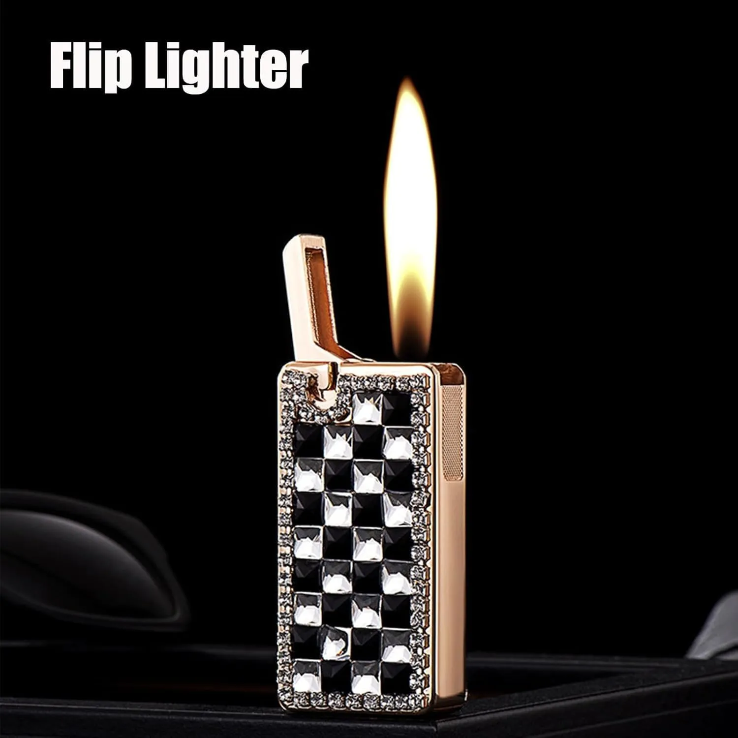 High-end Lighters Rhinestone Refillable Butane Gas Portable Women's Gifts and Collections(#354774)