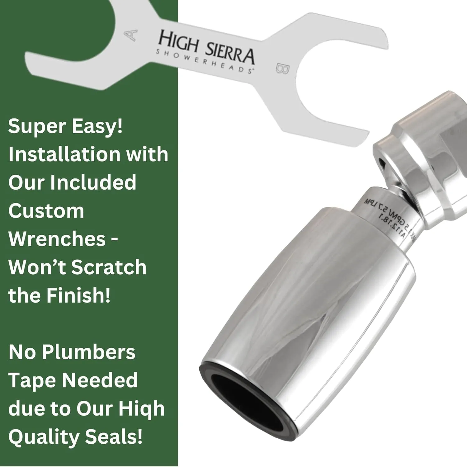 High Sierra Showerheads® - Solid Metal 1.8 GPM High Efficiency, Low-Flow Shower Head with Long Nut & Protective Nylon Insert - Chrome