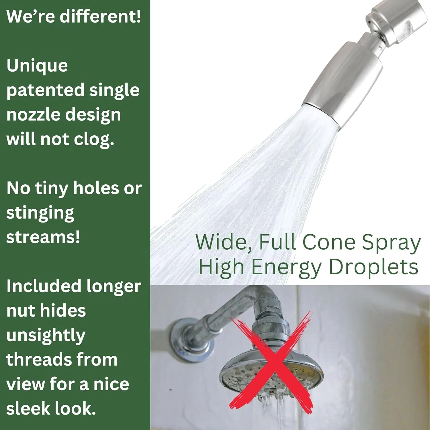 High Sierra Showerheads® - Solid Metal 1.8 GPM High Efficiency, Low-Flow Shower Head with Long Nut & Protective Nylon Insert - Chrome