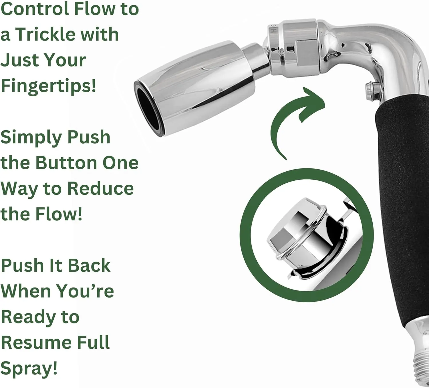 High Sierra Showerheads® - Solid Metal Handheld Shower Head Kit. Includes Handheld Shower Head w/Protective Nylon Insert, Trickle Valve, Hose, and Holder. 1.8 GPM. Chrome
