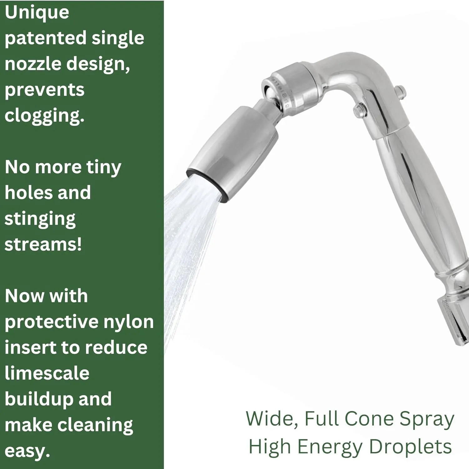 High Sierra Showerheads® - Solid Metal Handheld Shower Head Kit. Includes Handheld Shower Head w/Protective Nylon Insert, Trickle Valve, Hose, and Holder. 1.8 GPM. Chrome