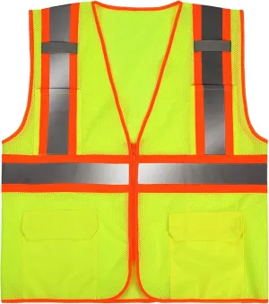 High Visibility Reflective Safety Vest with Zipper and Pockets Yellow,L