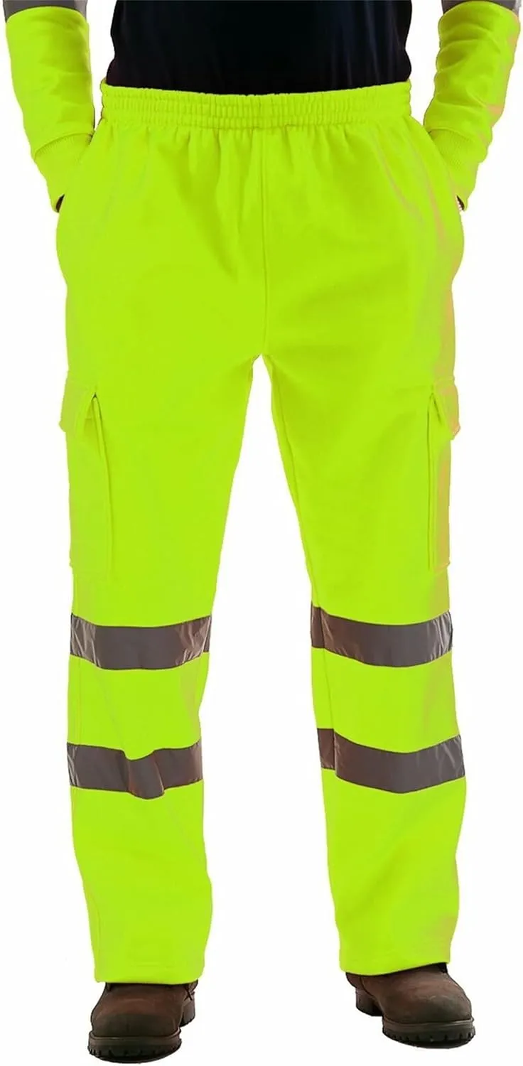 High Visibility Safety Reflective Sweatshirt Sets for Men Hi Vis Bomber Hooded Jacket Construction Work Pants Sets
