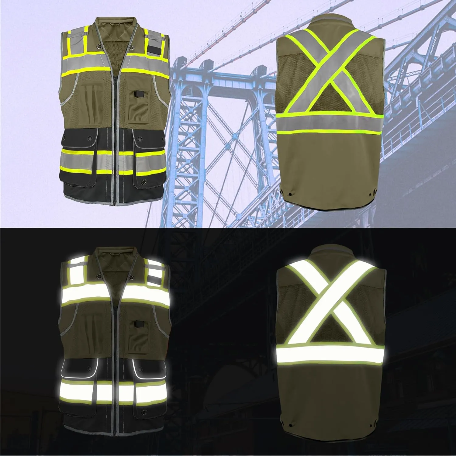 High Visibility Safety Work Vest for Men, Surveyor Safety Vest with Pockets, ANSI/ISEA 107-2020 Class 2