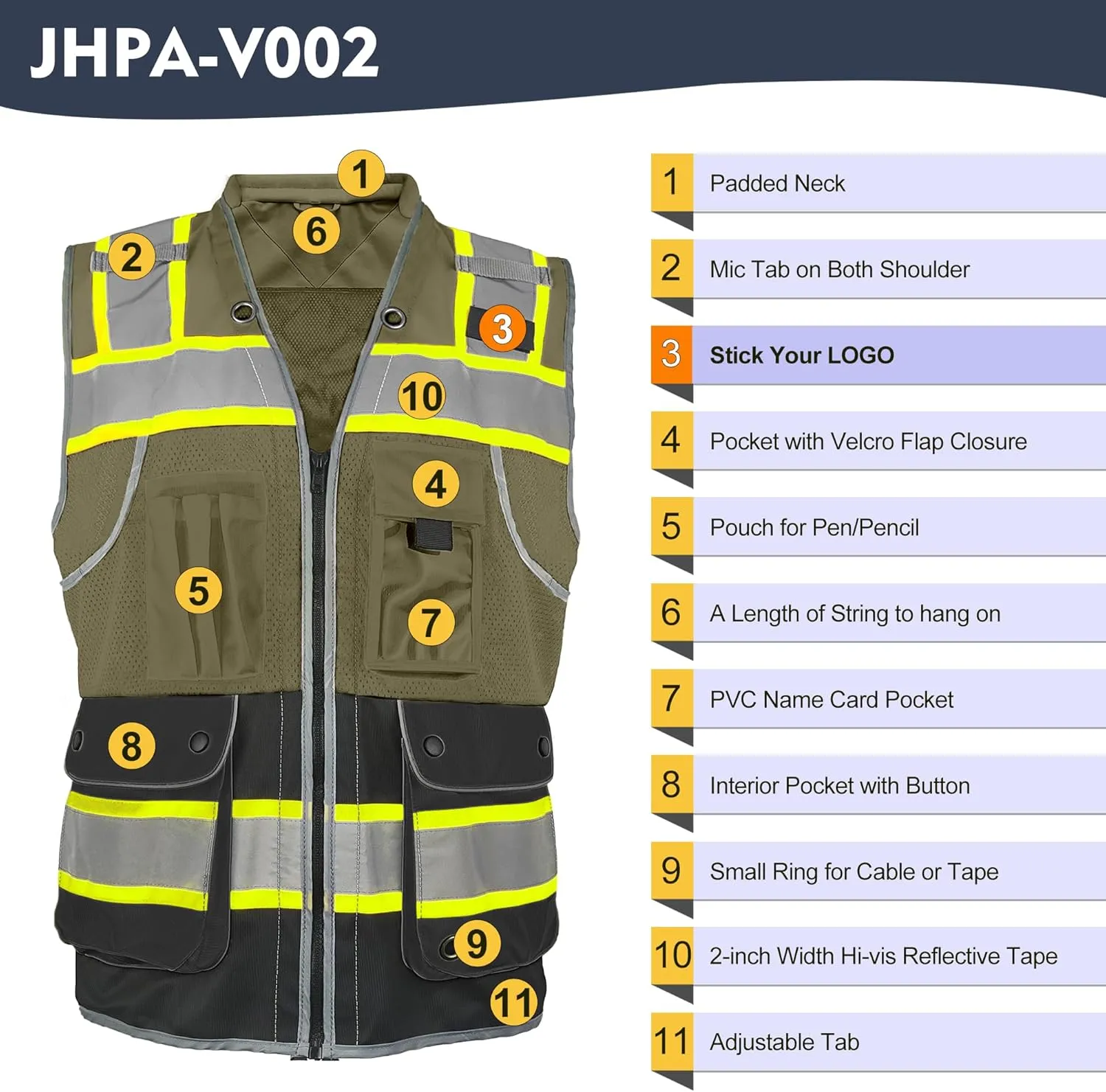High Visibility Safety Work Vest for Men, Surveyor Safety Vest with Pockets, ANSI/ISEA 107-2020 Class 2