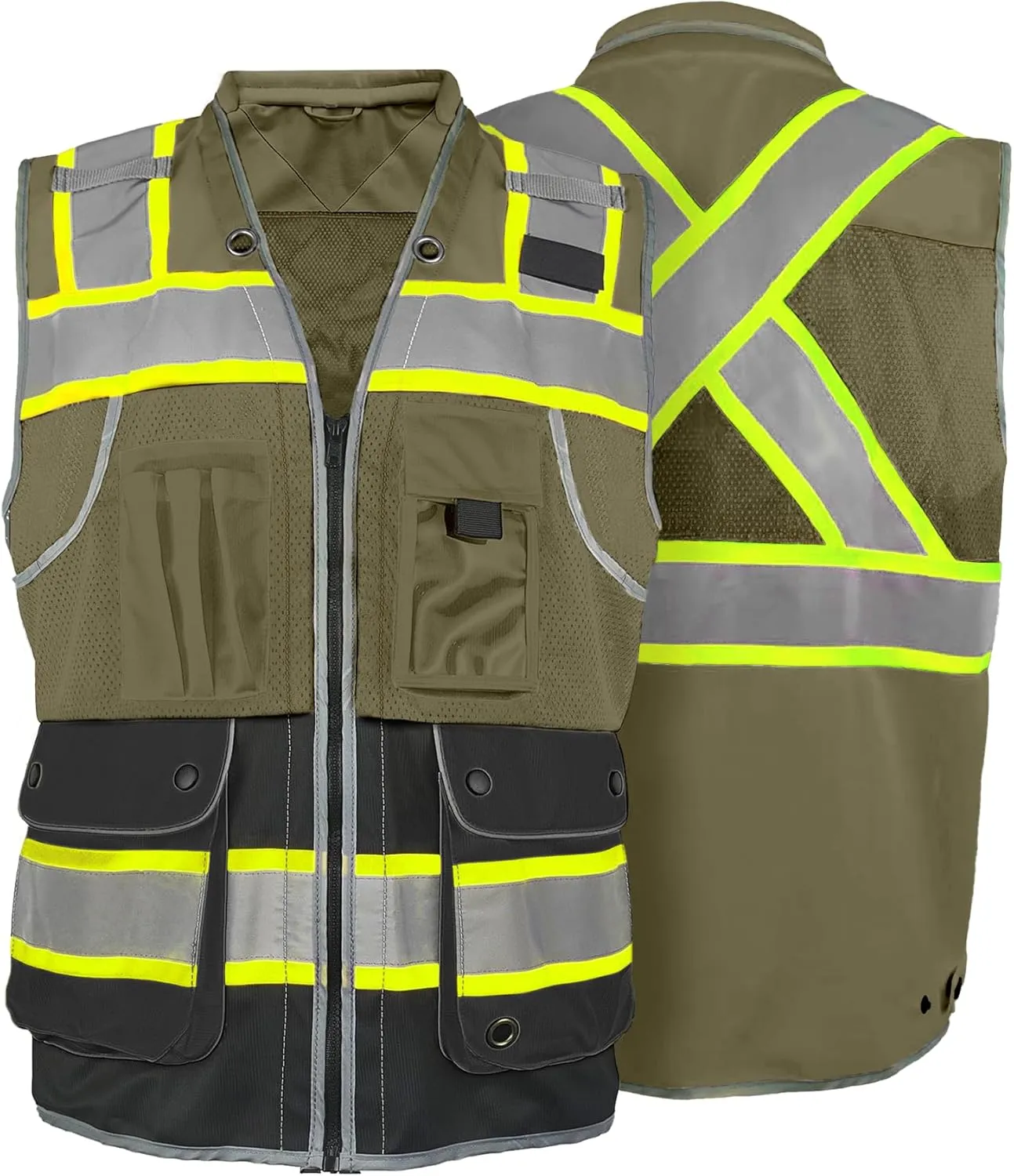 High Visibility Safety Work Vest for Men, Surveyor Safety Vest with Pockets, ANSI/ISEA 107-2020 Class 2