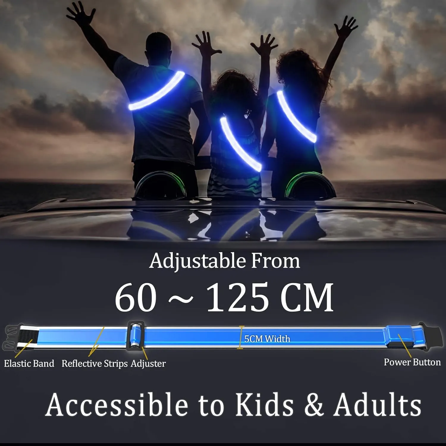 High Visibility USB-C Rechargeable LED Running Lights for Runners, 360° Reflective LED Light Up Running Vest Gear for Walking at Night