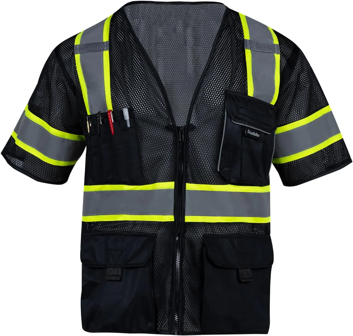 High Visibility Vest with Pockets Zipper for Men Women,Construction Vest with Reflective Strips,Hi Vis Class 3
