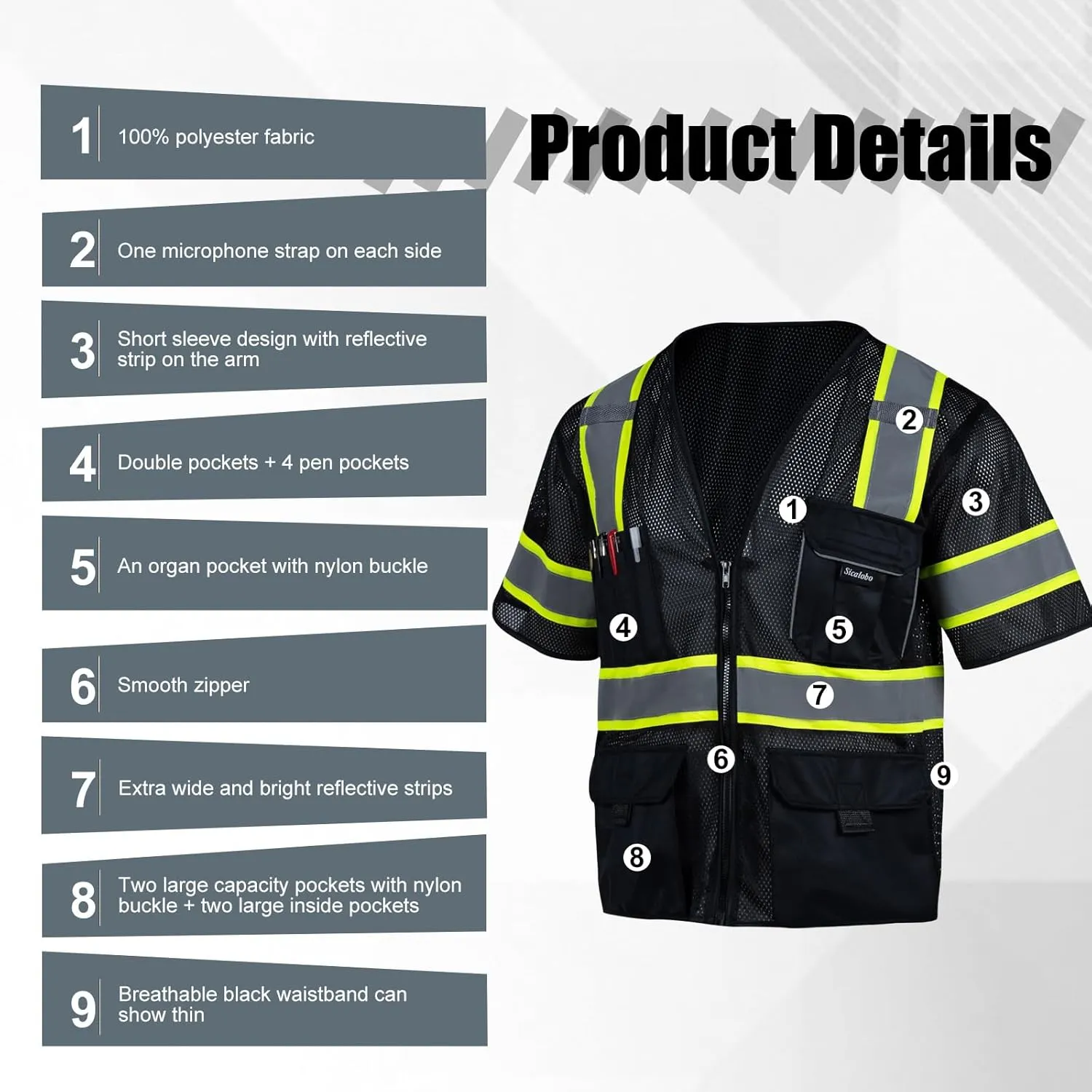 High Visibility Vest with Pockets Zipper for Men Women,Construction Vest with Reflective Strips,Hi Vis Class 3