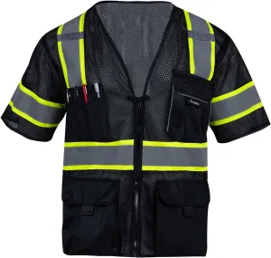 High Visibility Vest with Pockets Zipper for Men Women,Construction Vest with Reflective Strips,Hi Vis Class 3