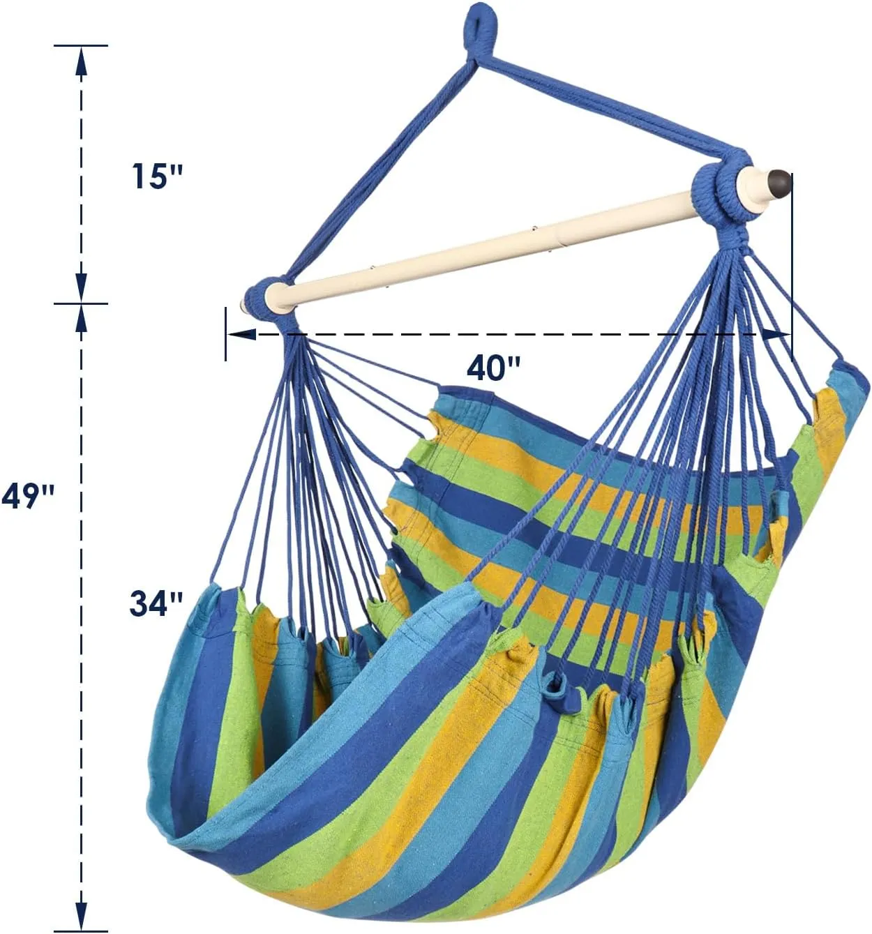 Highwild Hanging Rope Hammock Chair Swing Seat for Any Indoor or Outdoor Spaces - 500 lbs Weight Capacity (Blue Striped.)