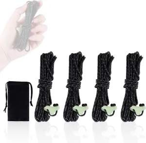 HIKEMAN Ultralight Tent Guy Ropes - 2mm Reflective Guyline,UHMWPE Camping Guide Rope with Luminescent Tensioner for Outdoor Camping Hiking Awning Tents (Black, 4M)