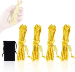 HIKEMAN Ultralight Tent Guy Ropes - 2mm Reflective Guyline,UHMWPE Camping Guide Rope with Luminescent Tensioner for Outdoor Camping Hiking Awning Tents (Yellow, 4M)