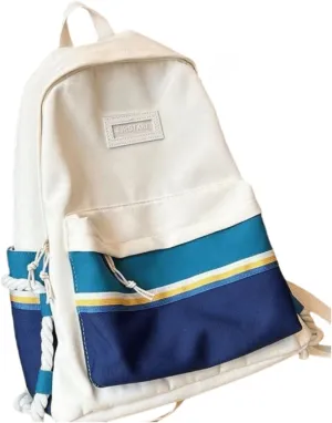 Hiking Daypack with Stain-Resistant Fabric, Unisex Color Clash Design Backpack for Trekking, Cycling (White-blue)