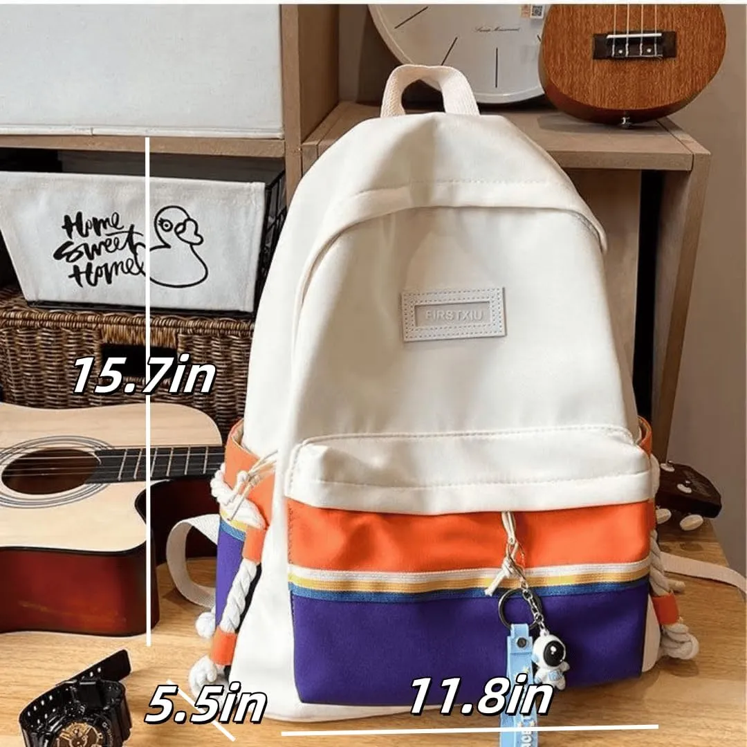 Hiking Daypack with Stain-Resistant Fabric, Unisex Color Clash Design Backpack for Trekking, Cycling (White-blue)