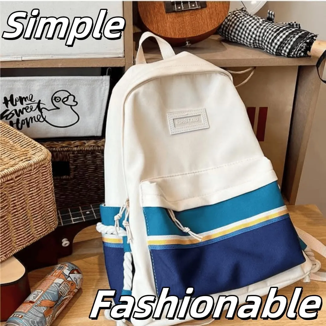 Hiking Daypack with Stain-Resistant Fabric, Unisex Color Clash Design Backpack for Trekking, Cycling (White-blue)