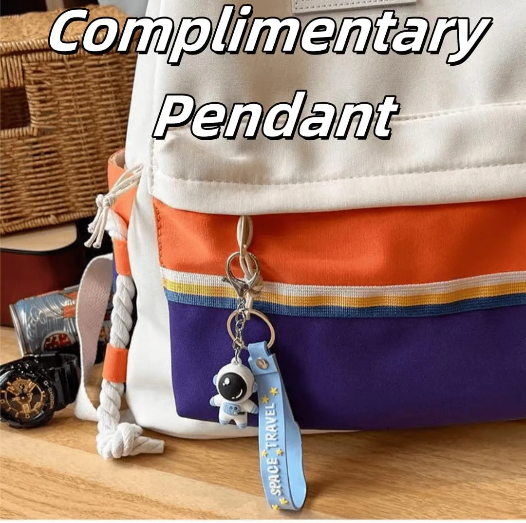 Hiking Daypack with Stain-Resistant Fabric, Unisex Color Clash Design Backpack for Trekking, Cycling (White-orange)
