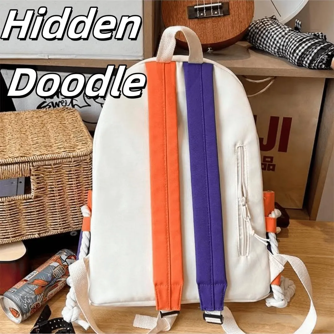 Hiking Daypack with Stain-Resistant Fabric, Unisex Color Clash Design Backpack for Trekking, Cycling (White-orange)