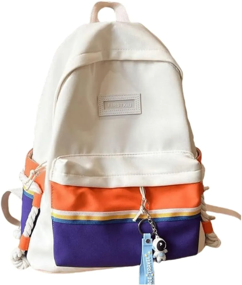 Hiking Daypack with Stain-Resistant Fabric, Unisex Color Clash Design Backpack for Trekking, Cycling (White-orange)
