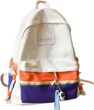 Hiking Daypack with Stain-Resistant Fabric, Unisex Color Clash Design Backpack for Trekking, Cycling (White-orange)