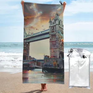 Historic Old Tower Bridge London Printed Quick Drying Bath Towel 27.5x55 Inch, Microfiber Bathroom Shower Towels Absorbent Beach Towel with PVC Bag for Travel Yoga Spa Sport