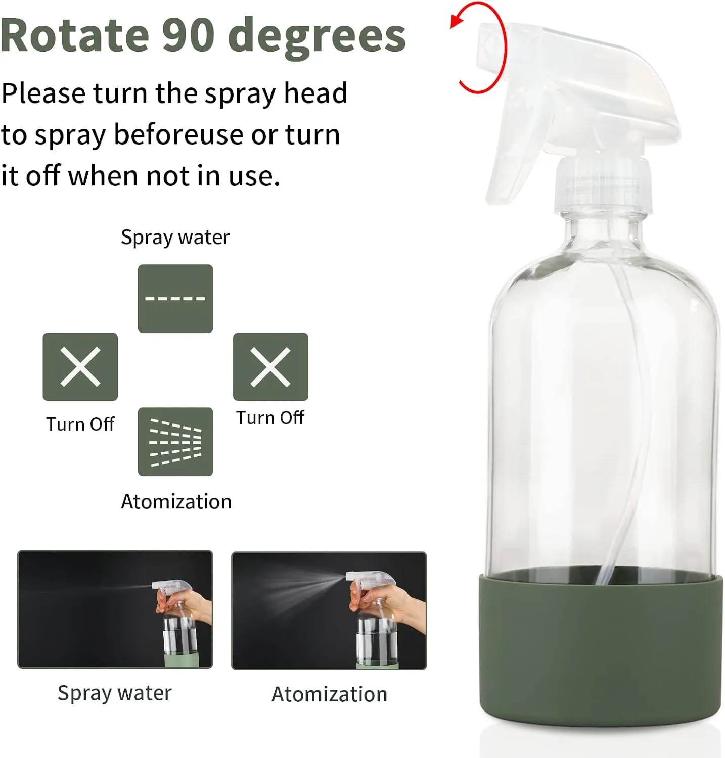 HOMBYS 16 Oz Clear Glass Spray Bottles with Silicone Sleeve,Empty Boston Bottle Spray Bottle with Adjustable Nozzle,Refillable Container for Cleaning, Essential Oils, Hair, Plants