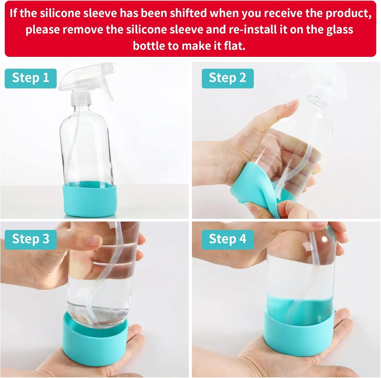 HOMBYS 16 Oz Clear Glass Spray Bottles with Silicone Sleeve,Empty Boston Bottle Spray Bottle with Adjustable Nozzle,Refillable Container for Cleaning, Essential Oils, Hair, Plants
