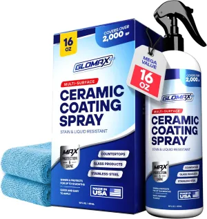 Home Ceramic Coating Spray Kit (16 oz) - Shine, Seal & Protect Stainless Steal, Glass, Kitchen & Bath Surfaces - Extremely Hydrophobic - Repels Stains & Grime - Includes 2 Micro Fiber Towels