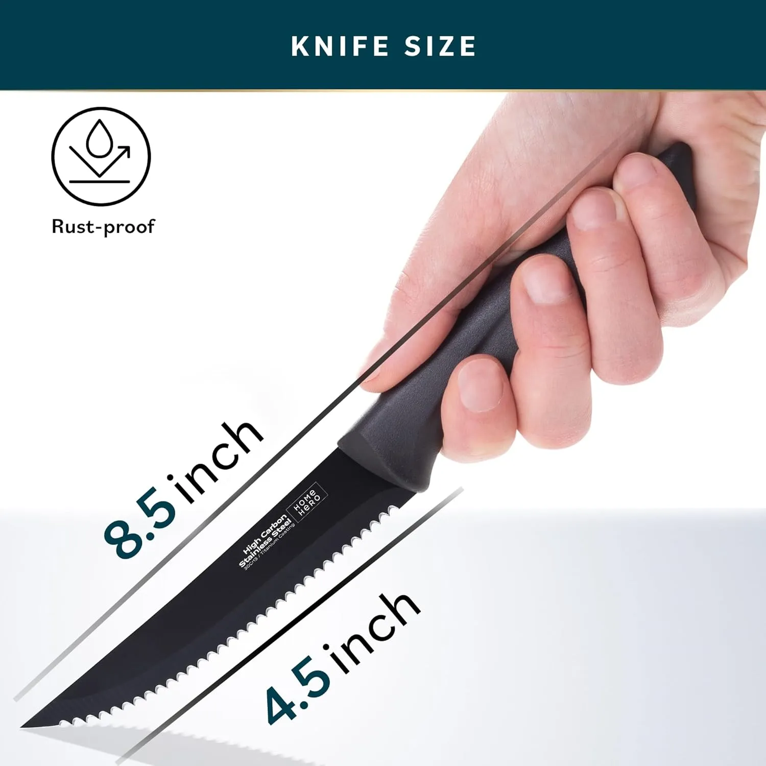 Home Hero Steak Knives, Sharp Steak Knives Set, High-Carbon Stainless Steel Steak Knife Set, Ergonomic Handles Serrated Steak Knives (8 Pcs - Black)