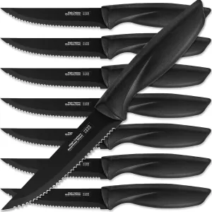 Home Hero Steak Knives, Sharp Steak Knives Set, High-Carbon Stainless Steel Steak Knife Set, Ergonomic Handles Serrated Steak Knives (8 Pcs - Black)
