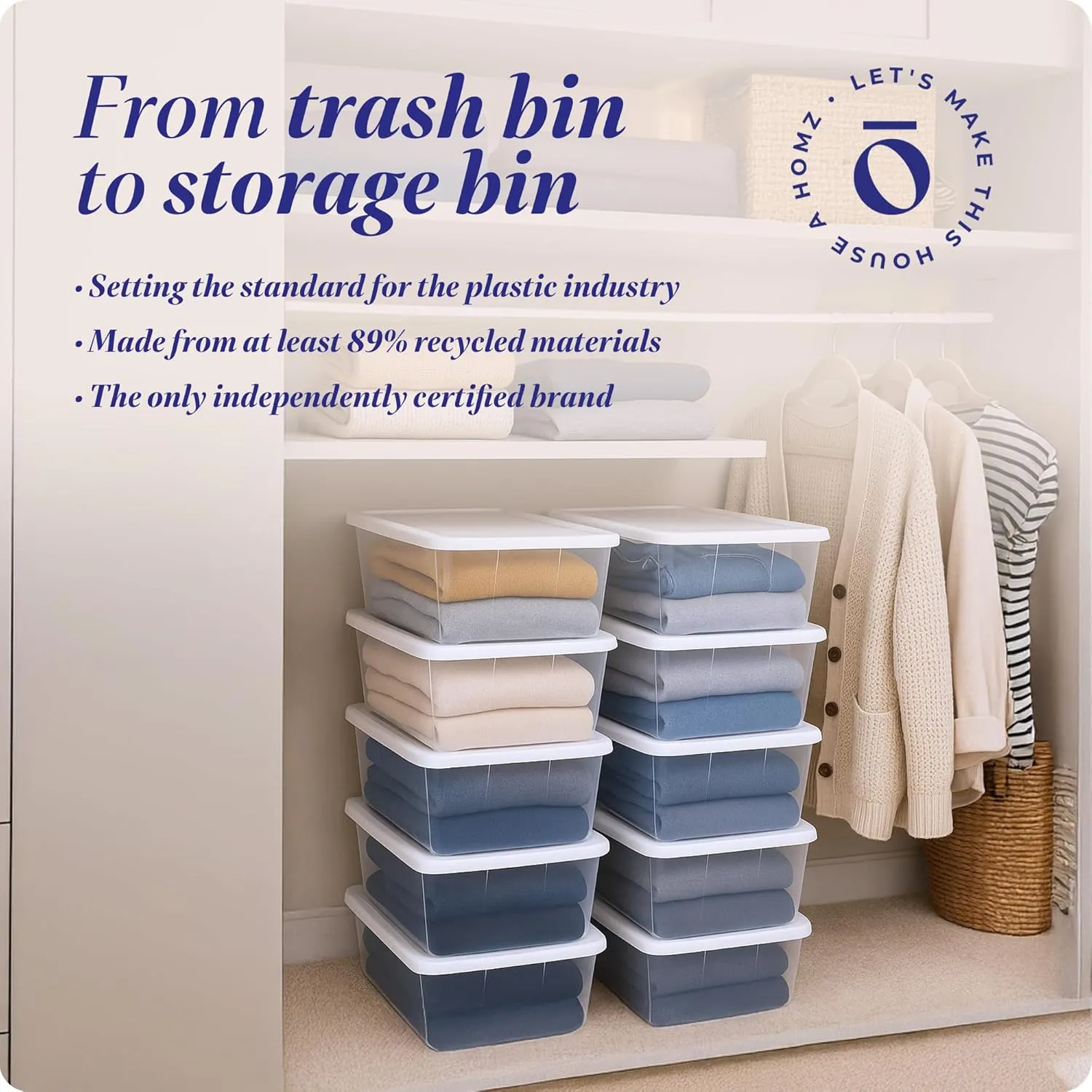 HOMZ 10-Pack Snaplock, Small Clear Plastic Storage Bins with Lids, 6 Quart, White