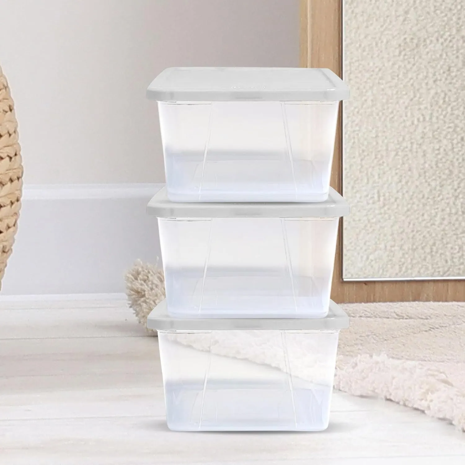 HOMZ 10-Pack Snaplock, Small Clear Plastic Storage Bins with Lids, 6 Quart, White