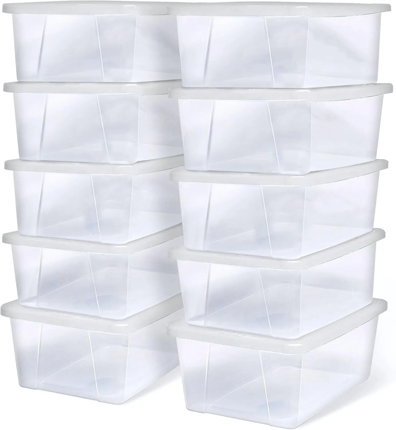 HOMZ 10-Pack Snaplock, Small Clear Plastic Storage Bins with Lids, 6 Quart, White