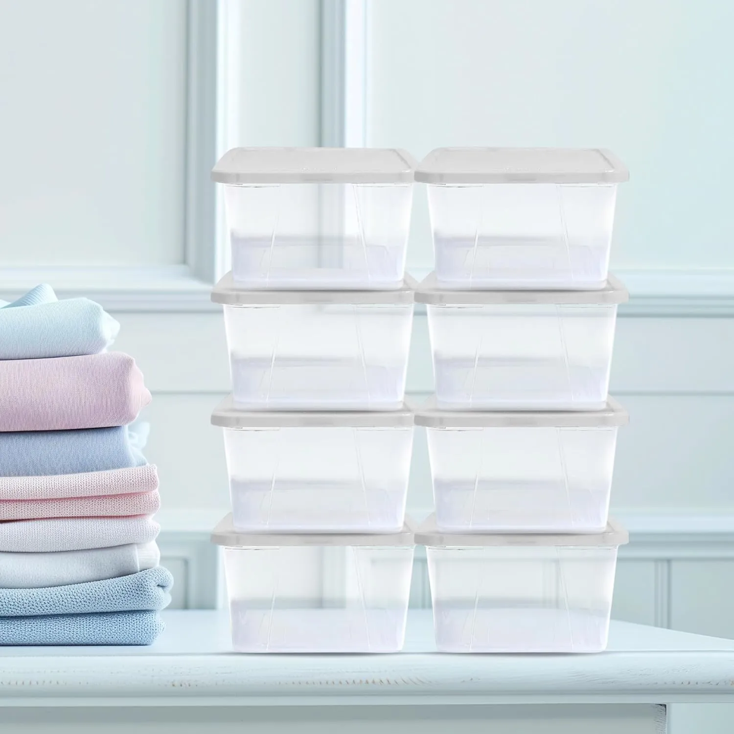 HOMZ 10-Pack Snaplock, Small Clear Plastic Storage Bins with Lids, 6 Quart, White