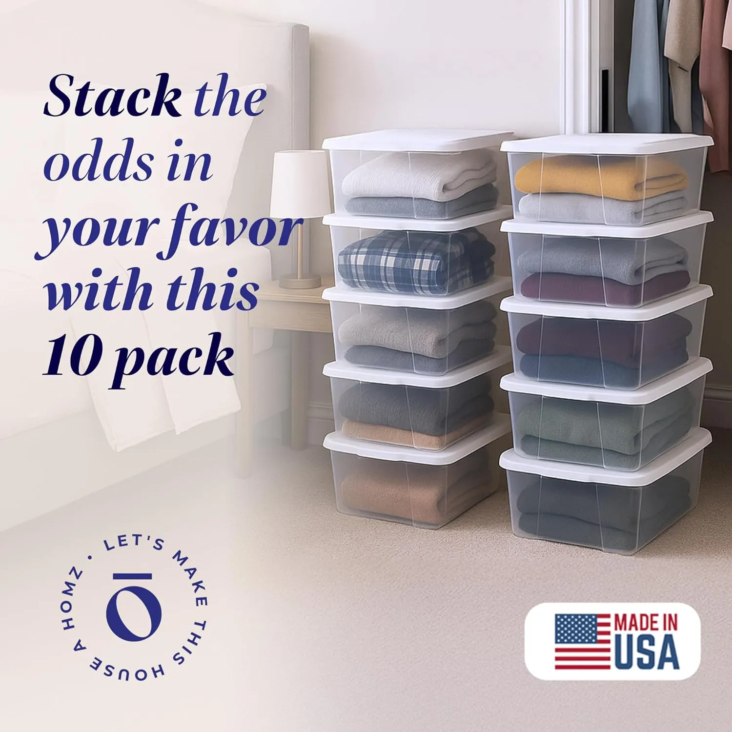 HOMZ 10-Pack Snaplock, Small Clear Plastic Storage Bins with Lids, 6 Quart, White