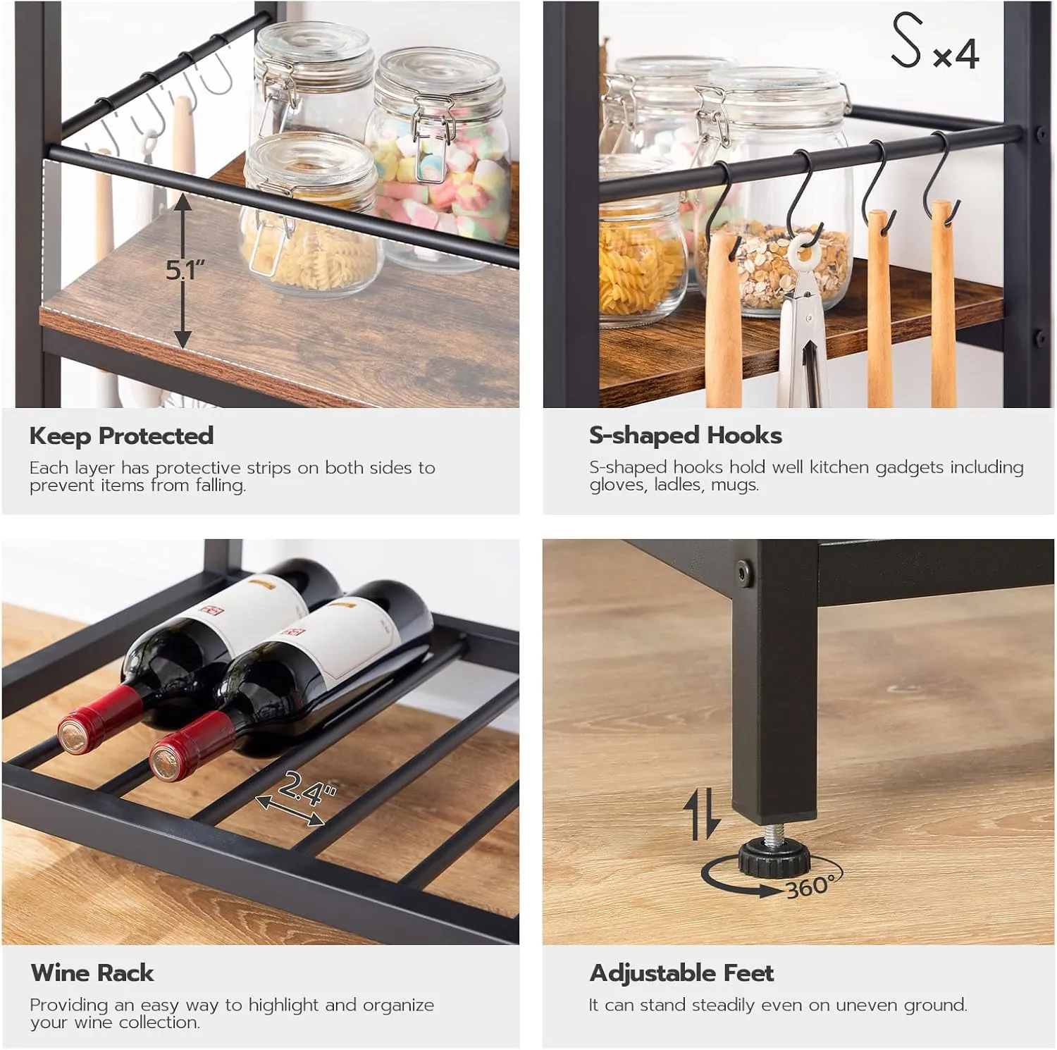 HOOBRO Kitchen Island with Storage, Kitchen Island Table with Power Outlet, 35.4" L 3 Tier Coffee Station and Microwave Stand, for Home, Dining Room, Rustic Brown and Black BF021ZD01