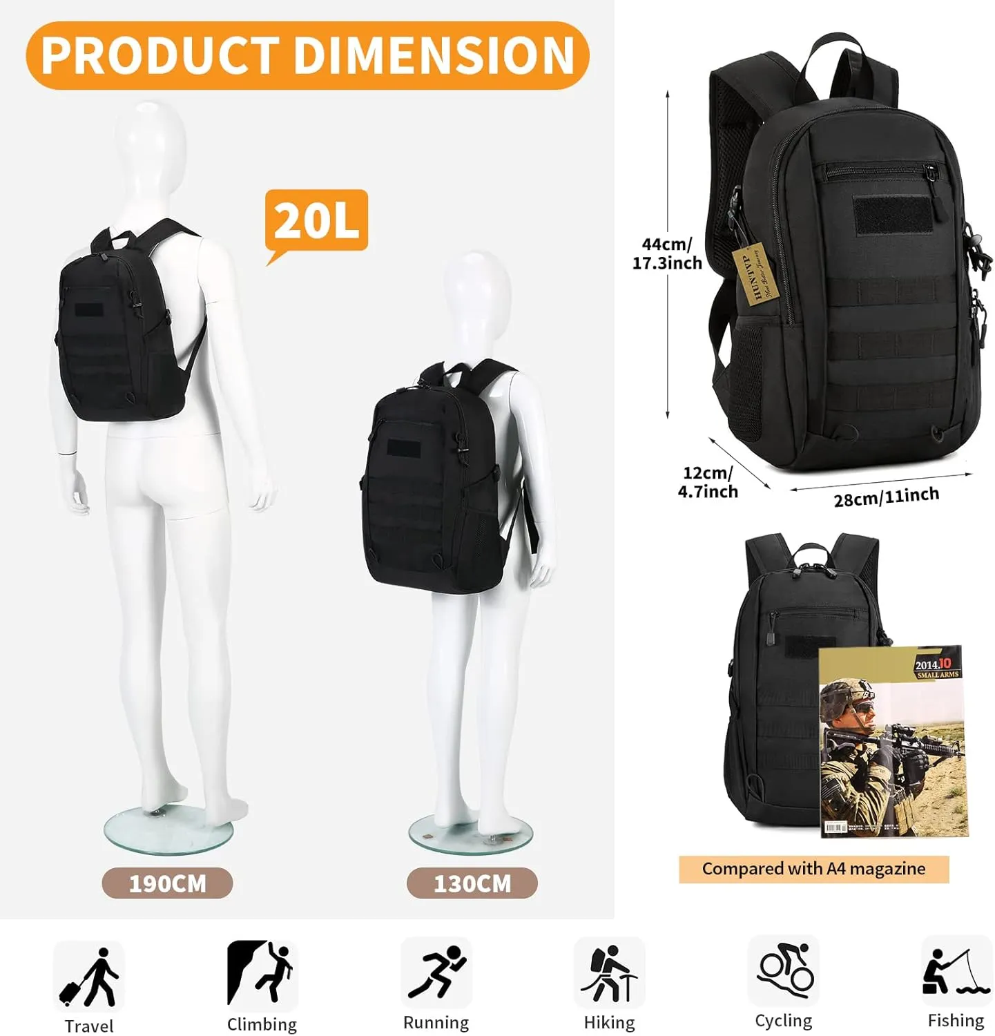 HUNTVP 10L/20L Mini Daypack Military MOLLE Backpack Rucksack Gear Tactical Assault Pack Bag for Hunting Camping Trekking