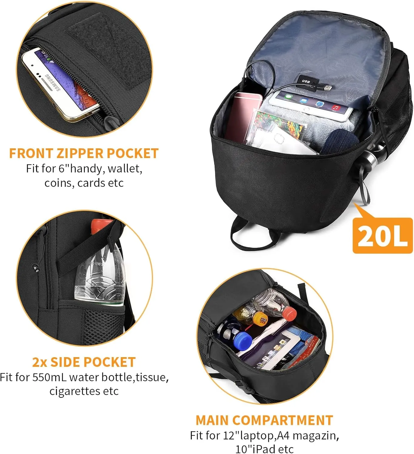 HUNTVP 10L/20L Mini Daypack Military MOLLE Backpack Rucksack Gear Tactical Assault Pack Bag for Hunting Camping Trekking