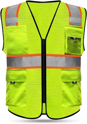HYCOPROT High Visibility Mesh Safety Reflective Vest with Pockets and Zipper, Meets ANSI/ISEA Standards