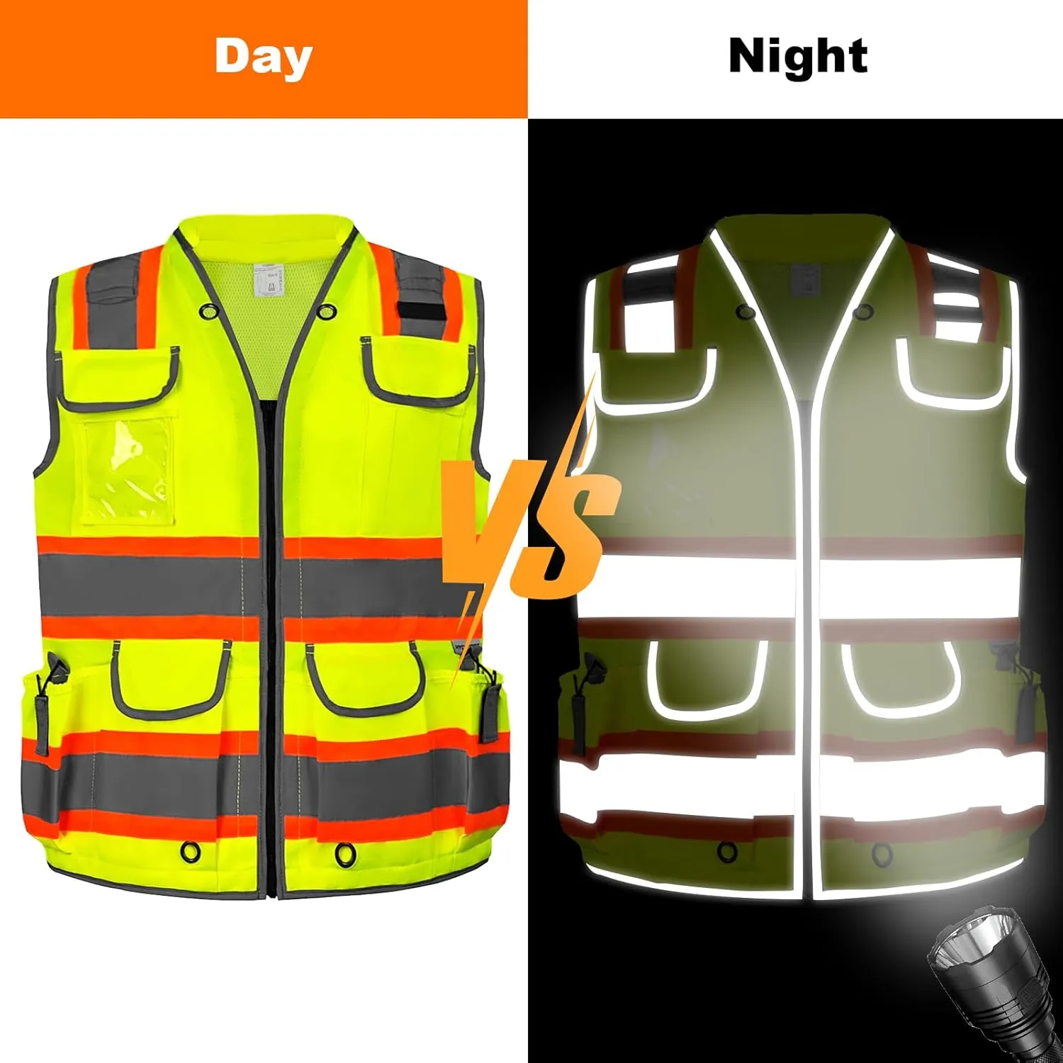 HYCOPROT Reflective Safety Vest Class 2 High Visibility Heavy Duty Padded Neck Construction Vest,Meets ANSI/ISEA Standard