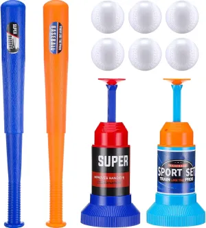 HyDren Baseball Pitching Set Includes Automatic Operation Pitching Machine Adjustable Collapsible Plastic Bat and 6 Balls Outdoor Indoor Sport Toy Games for Kids Toddlers Back to School