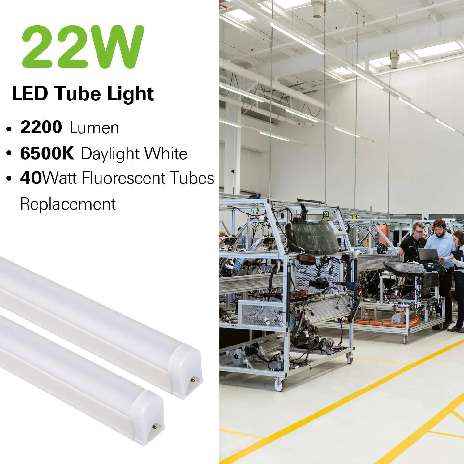 hykolity 6 Pack LED Shop Light 4FT, T5 Integrated Single Fixture, 22W, 2200lm, 6500K Super Bright White, Linkable Shop Light, Utility Shop Lights, Corded Electric with Built-in ON/Off Switch