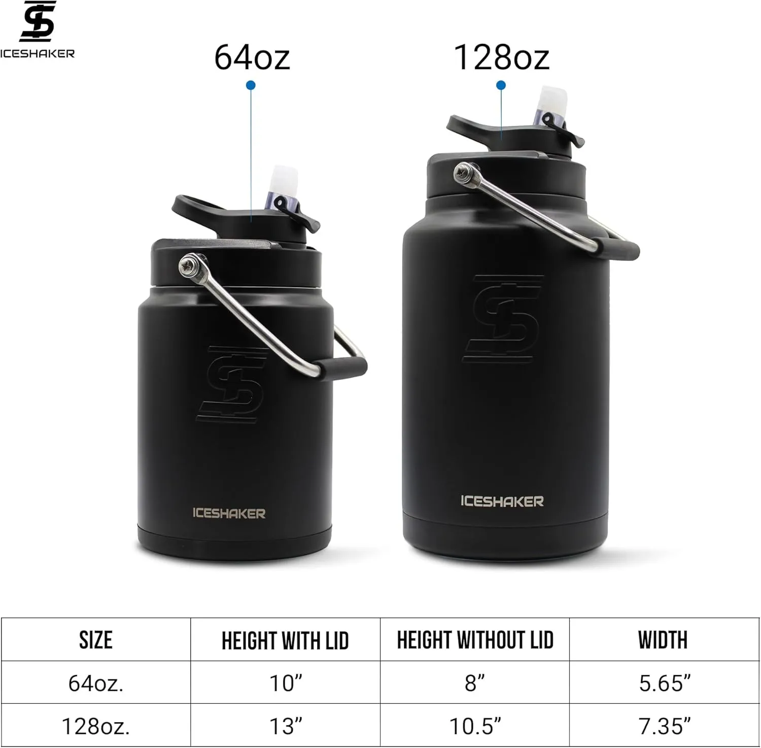 Ice Shaker Insulated Stainless Steel Half Gallon Water Jug | 64 oz, Red/Black | Stays Cold for 60  Hours | Multi-purpose lid | Odor-Free Outdoor Water Jug for Sports, Camping, Hiking, Working Out