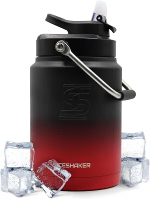 Ice Shaker Insulated Stainless Steel Half Gallon Water Jug | 64 oz, Red/Black | Stays Cold for 60  Hours | Multi-purpose lid | Odor-Free Outdoor Water Jug for Sports, Camping, Hiking, Working Out