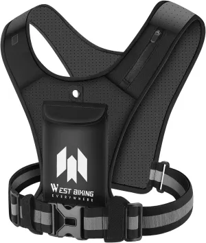 ICHU Motorcycle Riding Bike Cycling Reflective Vest High Visibility Running Vest with PhoneHolder Water Bottle Bag Safety Night Sports Vest