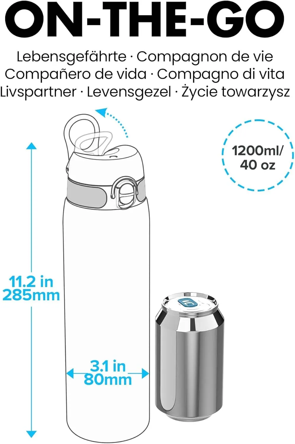 Ion8 1 Litre Stainless Steel Water Bottle, Leak Proof, Easy to Open, Secure Lock, Dishwasher Safe, Carry Handle, Hygienic Flip Cover, Easy Clean, Durable, Scratch Resistant, 1200 ml/40 oz, Teal Green