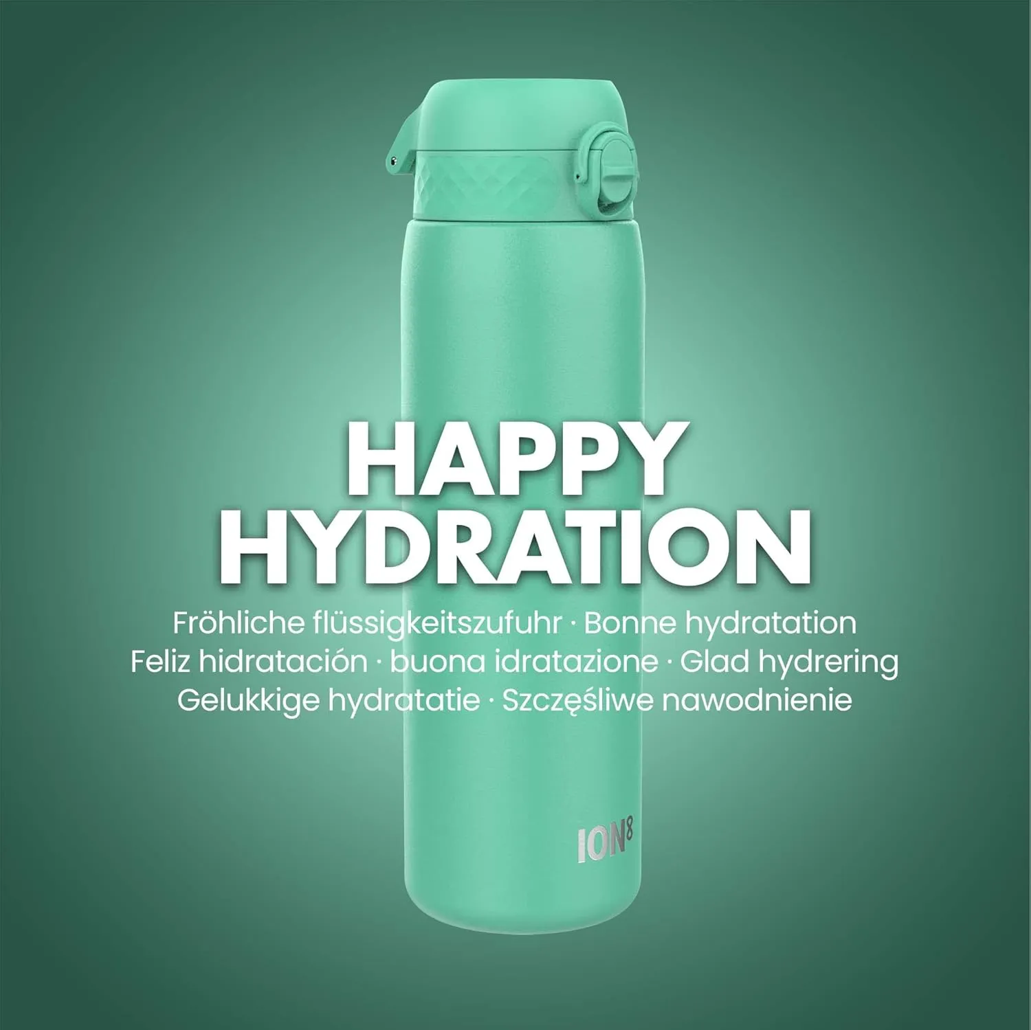 Ion8 1 Litre Stainless Steel Water Bottle, Leak Proof, Easy to Open, Secure Lock, Dishwasher Safe, Carry Handle, Hygienic Flip Cover, Easy Clean, Durable, Scratch Resistant, 1200 ml/40 oz, Teal Green