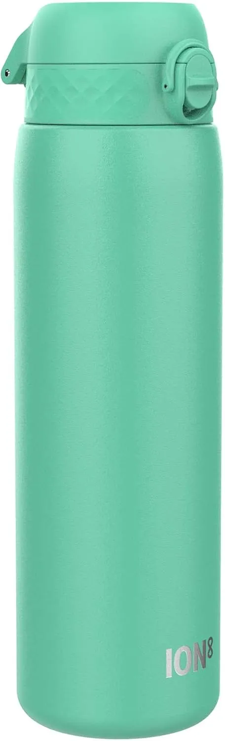 Ion8 1 Litre Stainless Steel Water Bottle, Leak Proof, Easy to Open, Secure Lock, Dishwasher Safe, Carry Handle, Hygienic Flip Cover, Easy Clean, Durable, Scratch Resistant, 1200 ml/40 oz, Teal Green