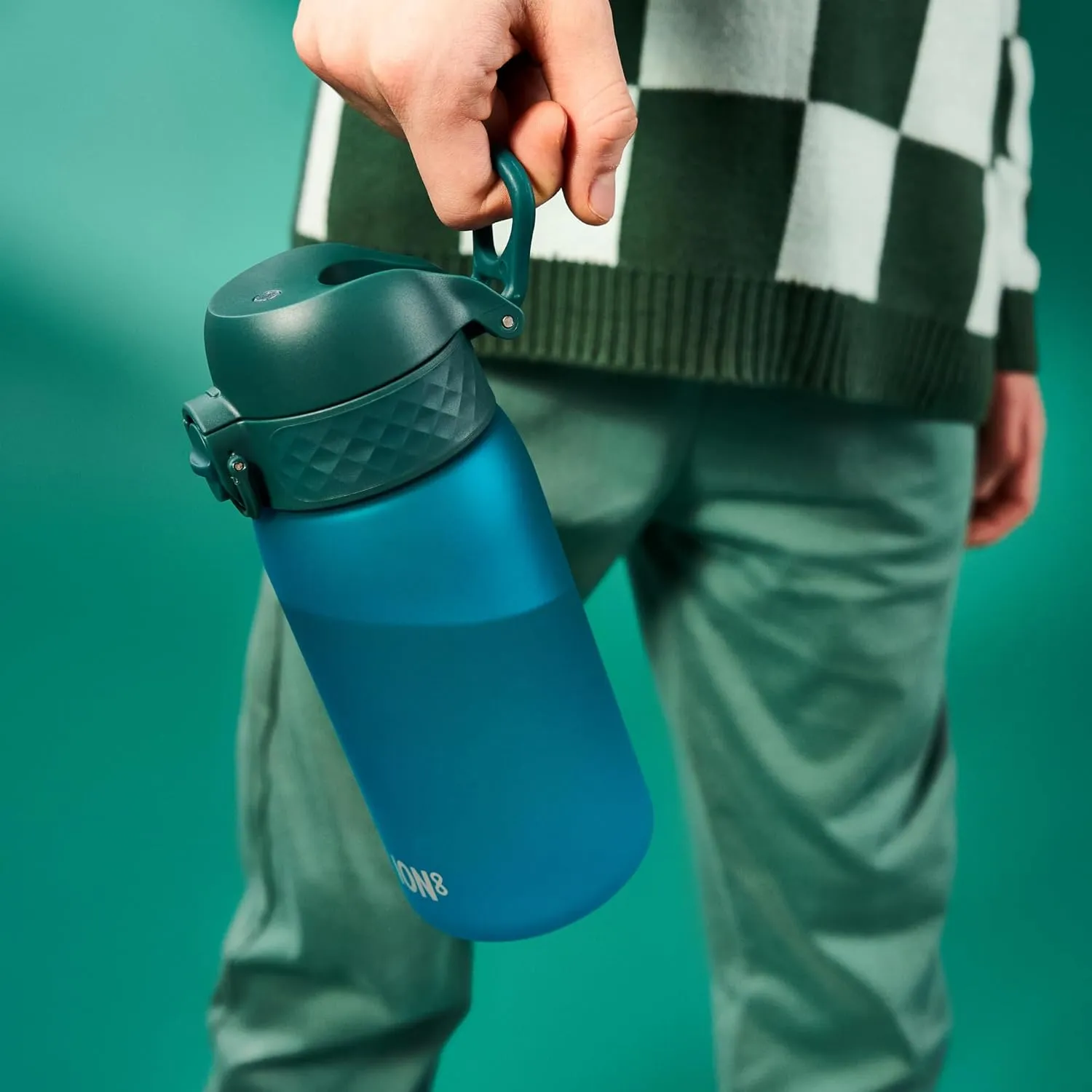 Ion8 Small Water Bottle, 350 ml/12 oz, Leak Proof, Easy to Open, Secure Lock, Dishwasher Safe, BPA Free, Carry Handle, Hygienic Flip Cover, Easy Clean, Odor Free, Carbon Neutral, Aqua Blue