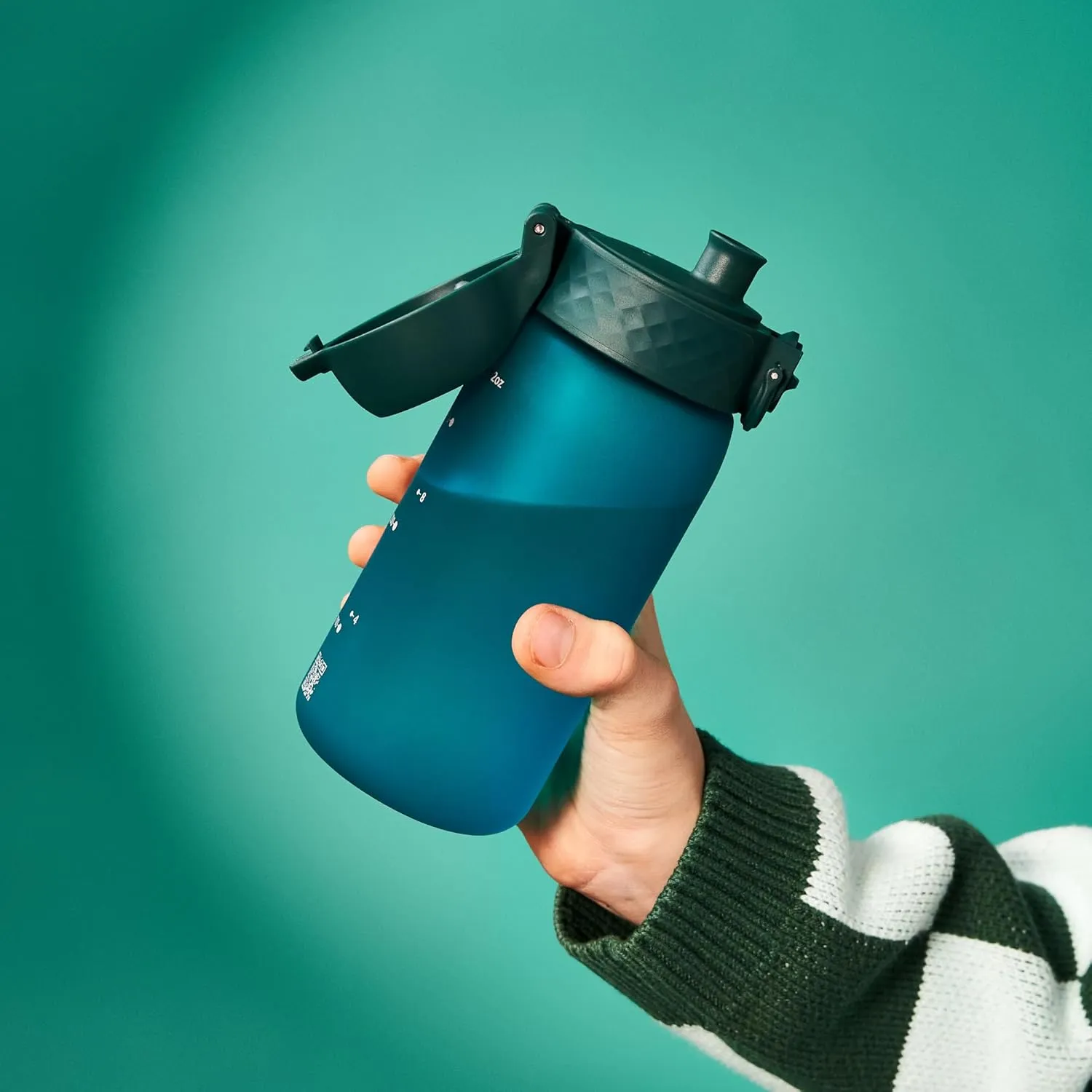 Ion8 Small Water Bottle, 350 ml/12 oz, Leak Proof, Easy to Open, Secure Lock, Dishwasher Safe, BPA Free, Carry Handle, Hygienic Flip Cover, Easy Clean, Odor Free, Carbon Neutral, Aqua Blue